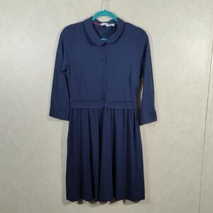 04114 FINAL PRICE Boden navy knit 3/4 sleeve half button fit & flare dress 8